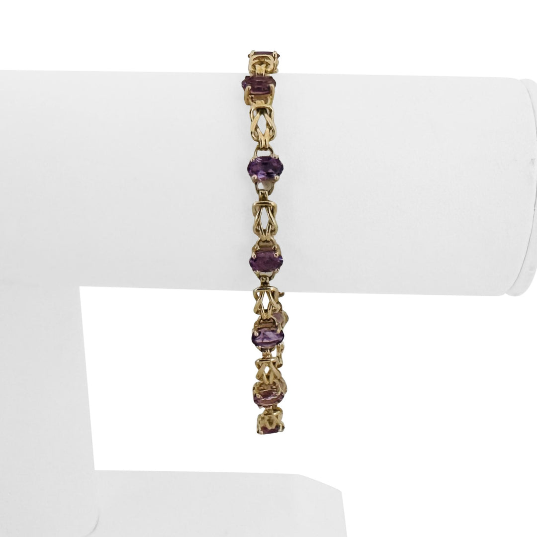 14k Yellow Gold and Amethyst 8g Ladies Fancy Link Bracelet 7.5"