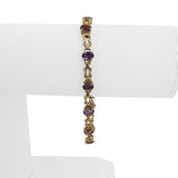 14k Yellow Gold and Amethyst 8g Ladies Fancy Link Bracelet 7.5"