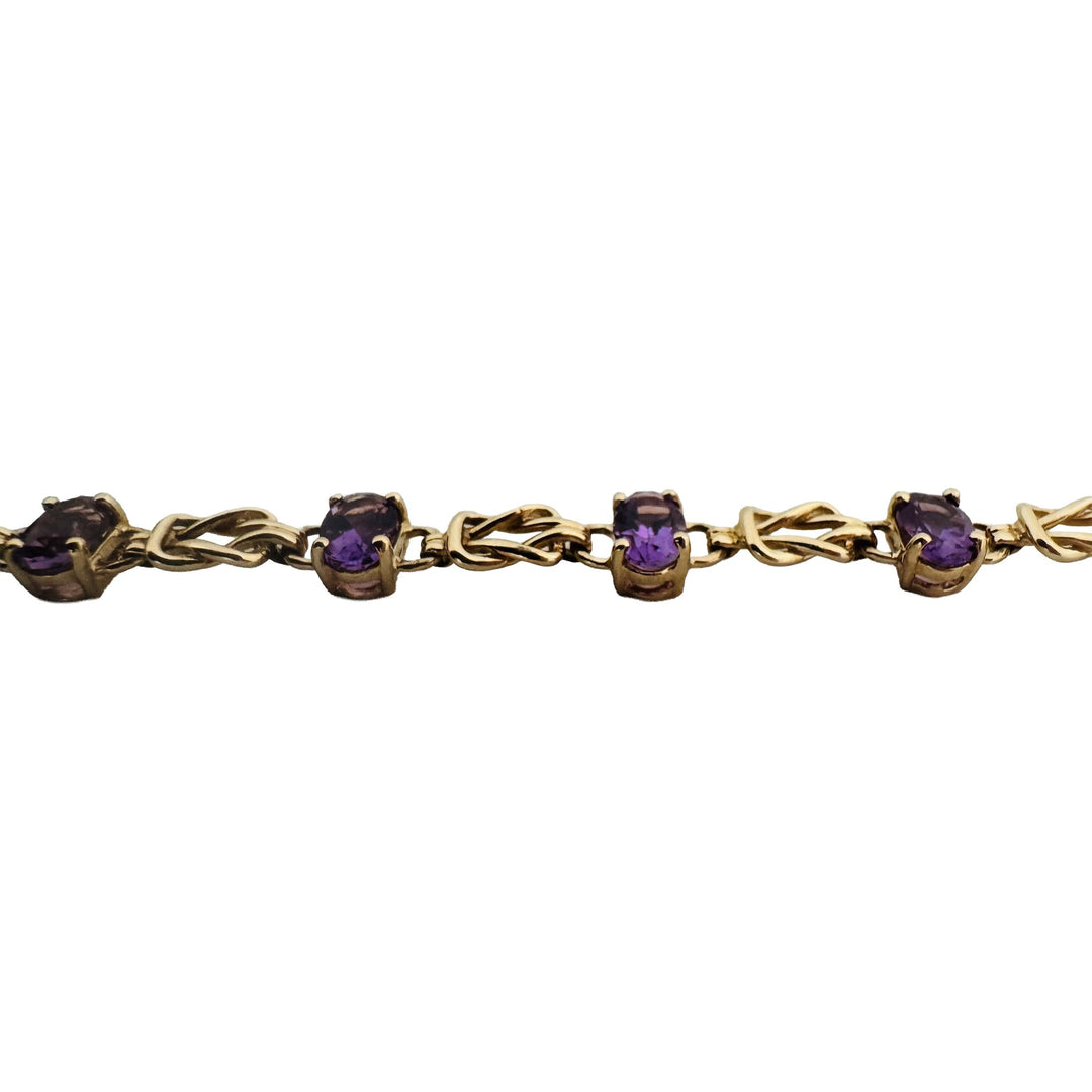 14k Yellow Gold and Amethyst 8g Ladies Fancy Link Bracelet 7.5"
