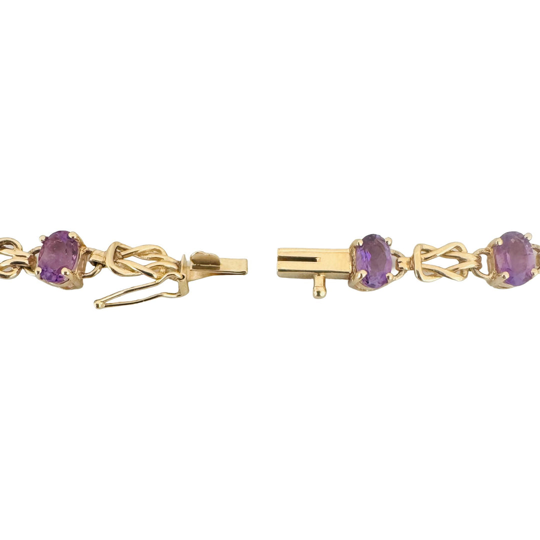 14k Yellow Gold and Amethyst 8g Ladies Fancy Link Bracelet 7.5"
