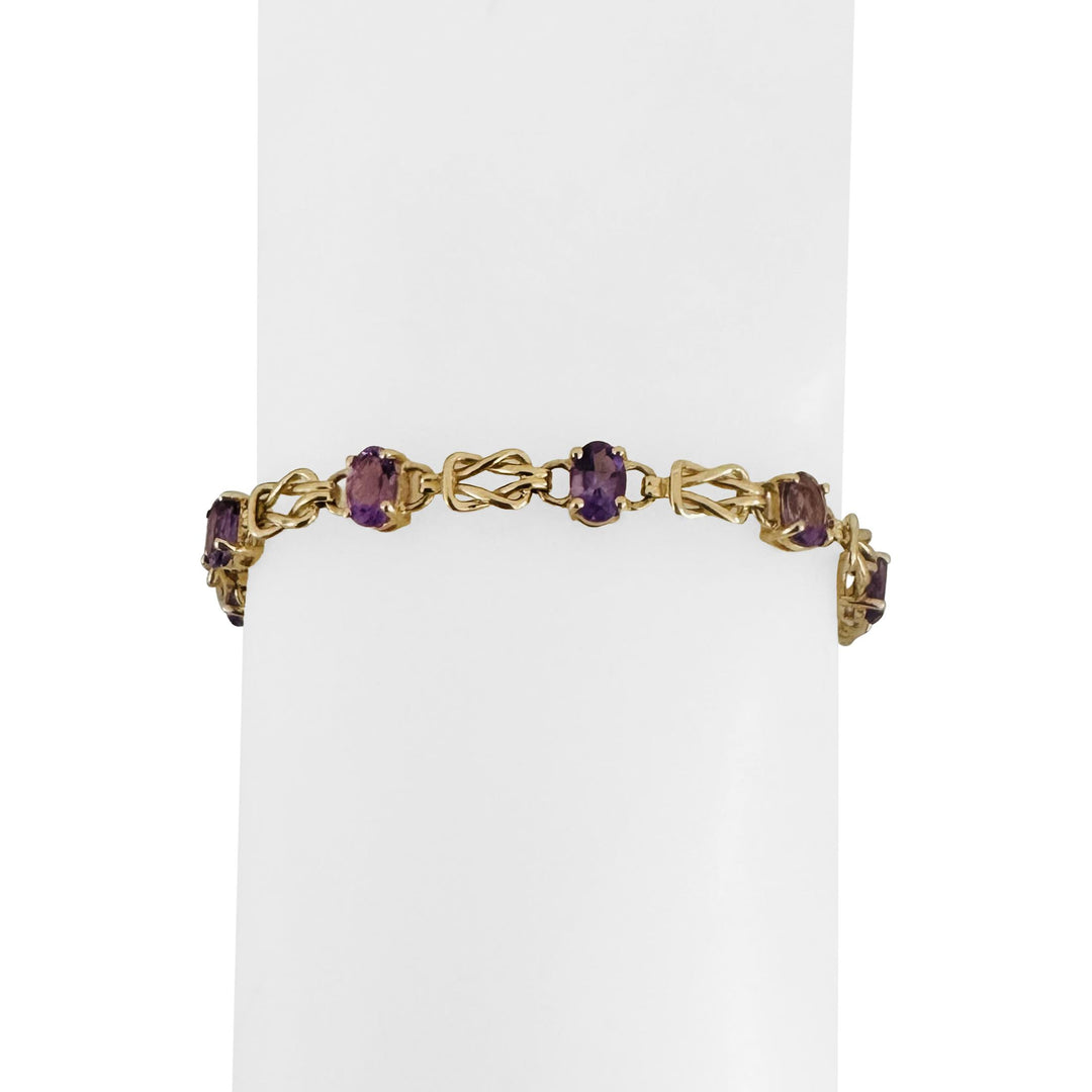 14k Yellow Gold and Amethyst 8g Ladies Fancy Link Bracelet 7.5"