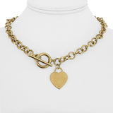 14k Yellow Gold 22.5g Hollow Cable Link Necklace with Heart Charm Toggle 16"