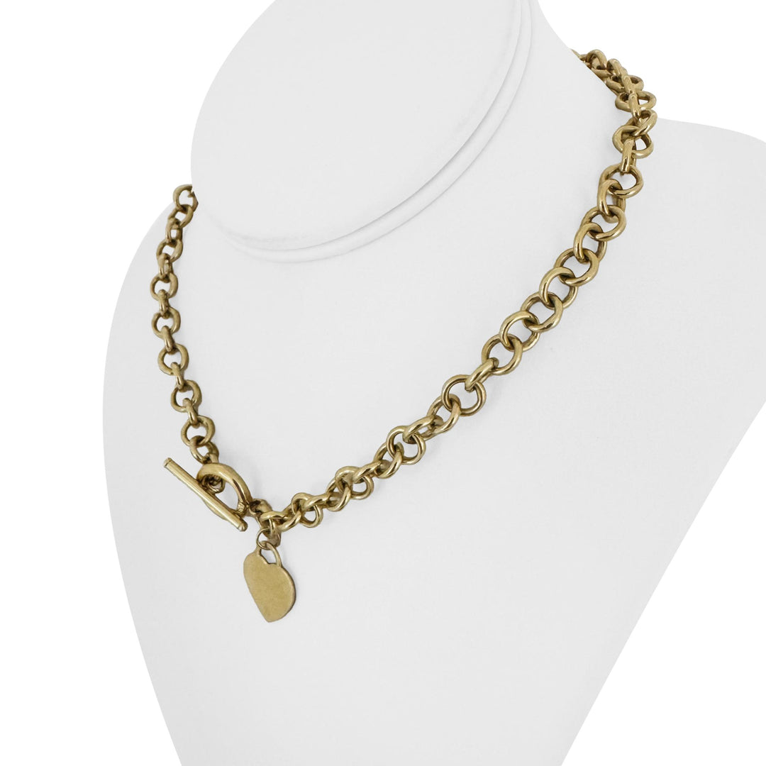 14k Yellow Gold 22.5g Hollow Cable Link Necklace with Heart Charm Toggle 16"
