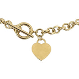14k Yellow Gold 22.5g Hollow Cable Link Necklace with Heart Charm Toggle 16"