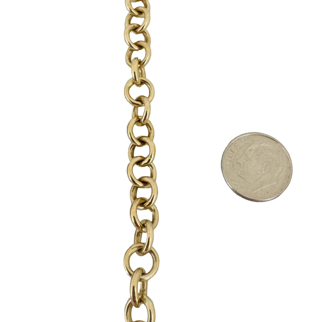 14k Yellow Gold 22.5g Hollow Cable Link Necklace with Heart Charm Toggle 16"