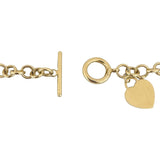 14k Yellow Gold 22.5g Hollow Cable Link Necklace with Heart Charm Toggle 16"