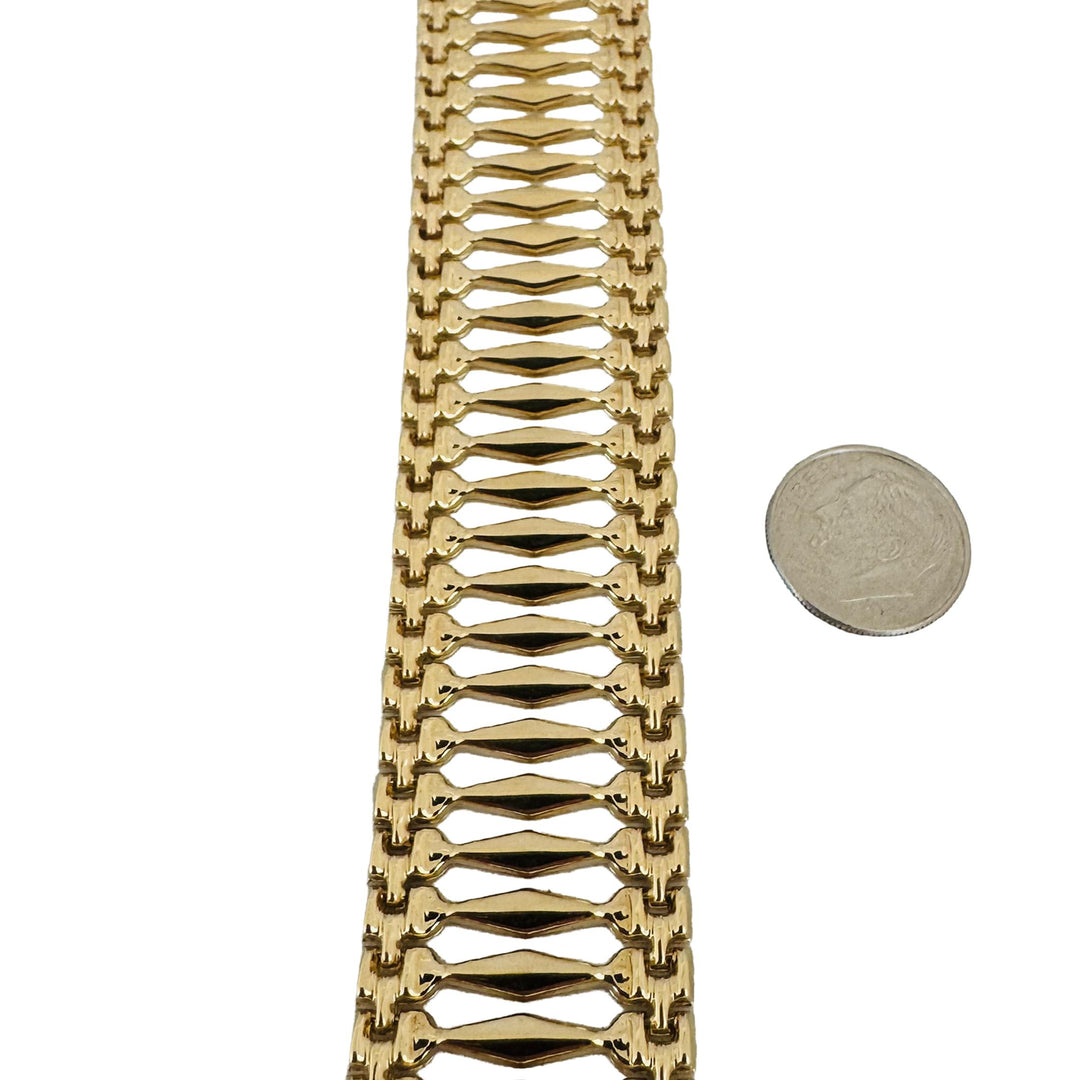 14k Yellow Gold 22.4g Vintage Wide 25mm Fancy Link Bracelet Turkey 7.5"