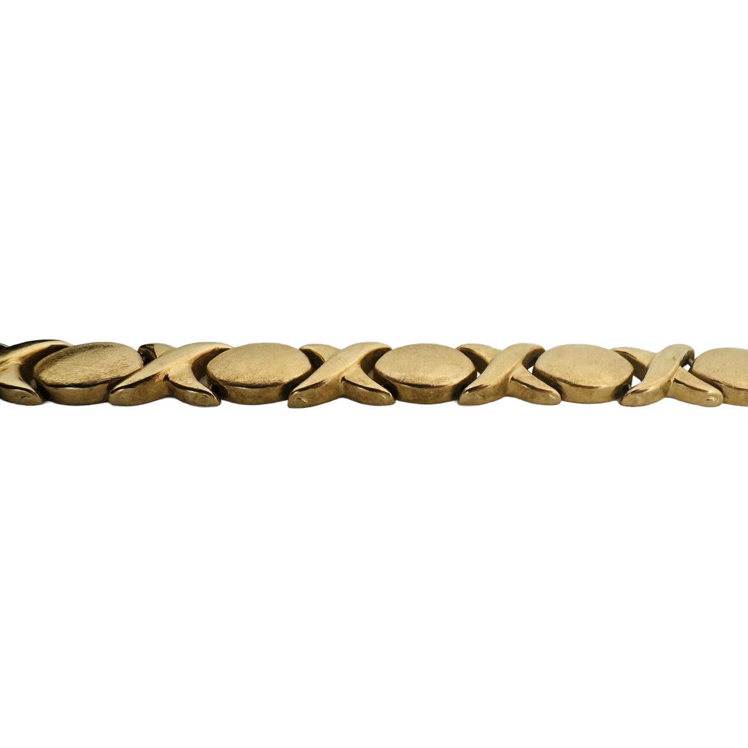 14k Yellow Gold 13.3g Thick 8.5mm XO Hugs and Kisses Link Bracelet Italy 7.5"