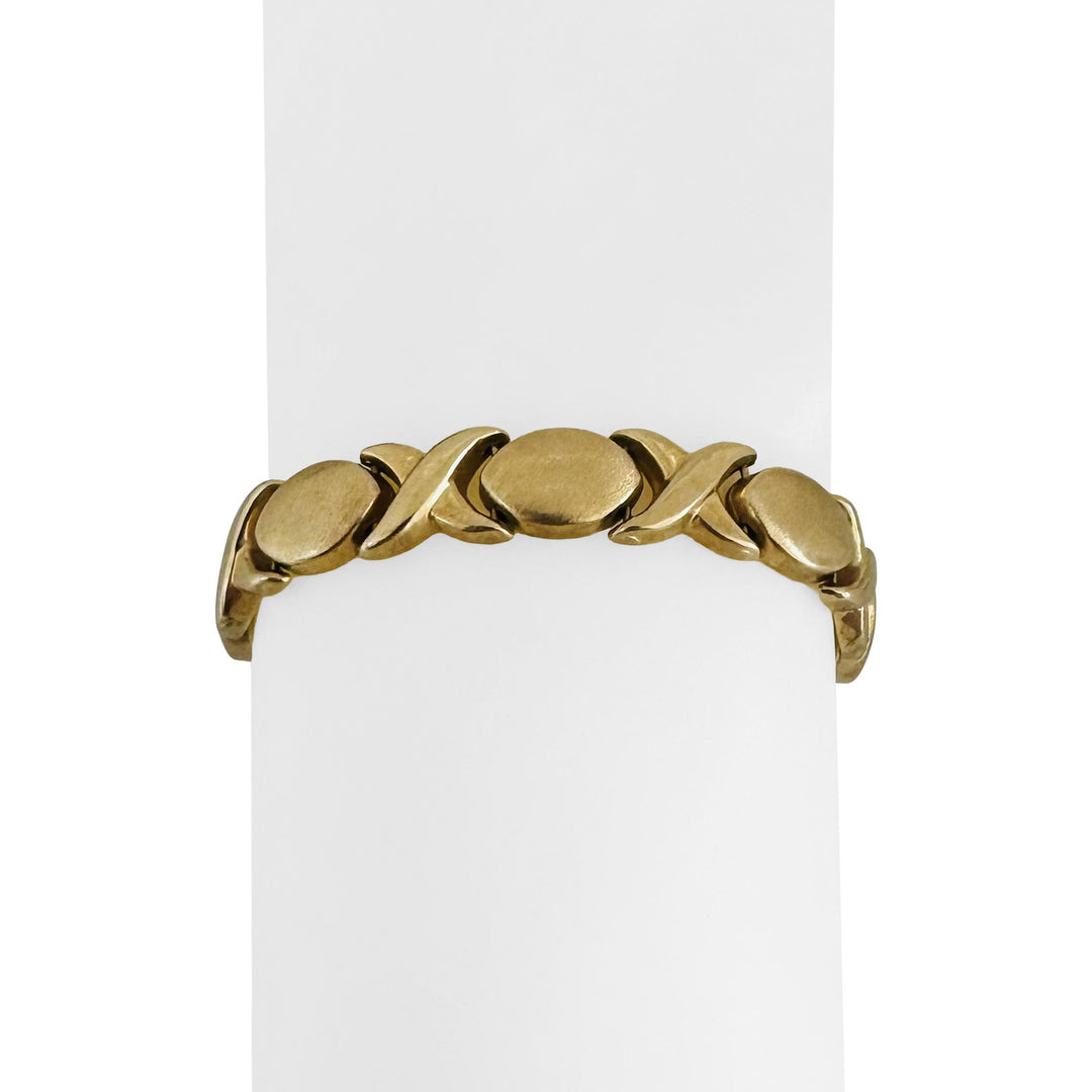 14k Yellow Gold 13.3g Thick 8.5mm XO Hugs and Kisses Link Bracelet Italy 7.5"