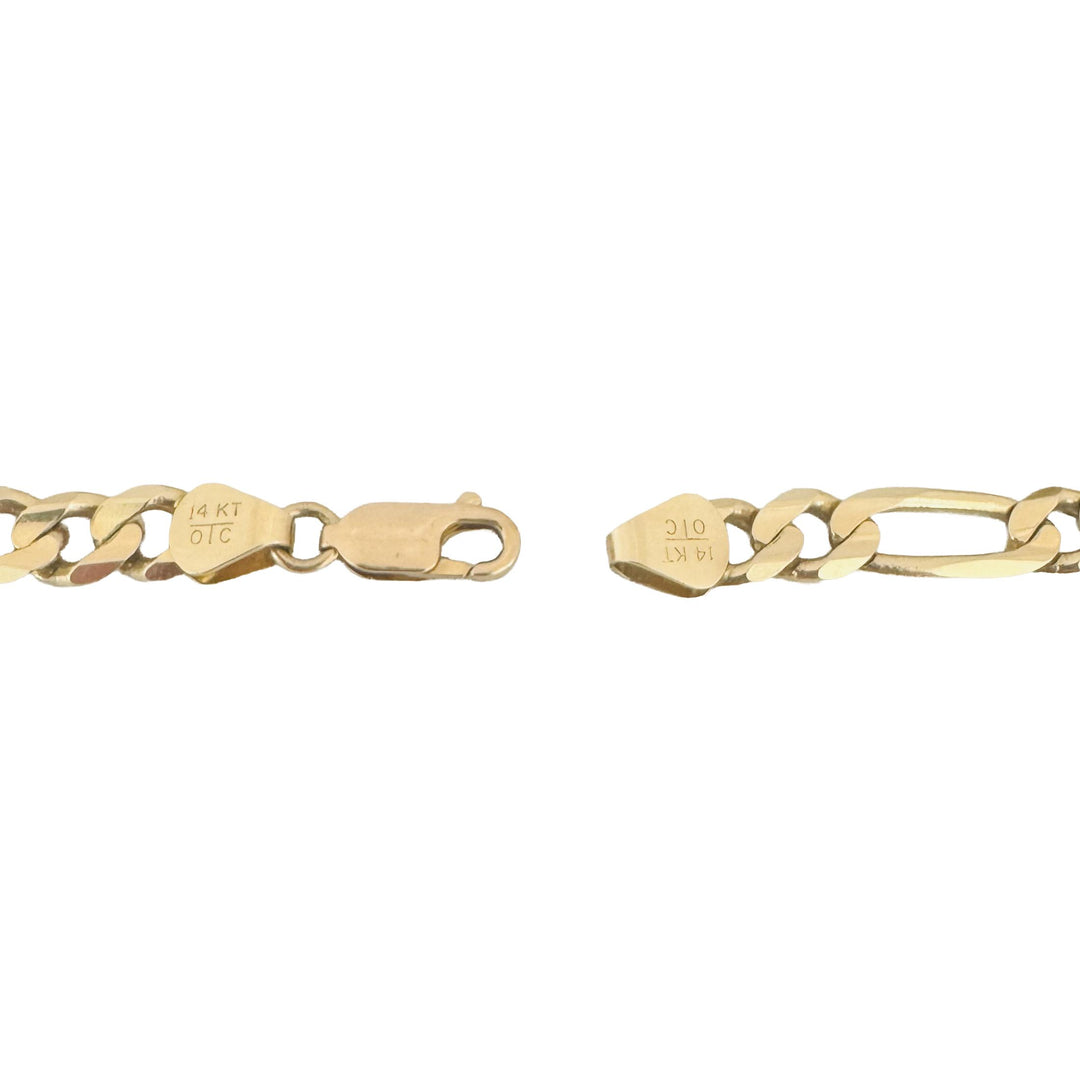 14k Yellow Gold 16g Solid Men's 6.5mm Figaro Link Bracelet Italy 8"