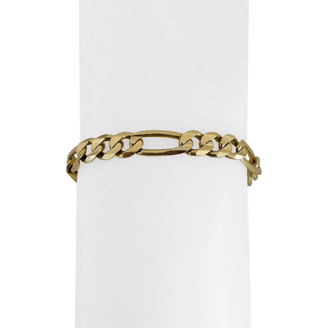 14k Yellow Gold 16g Solid Men's 6.5mm Figaro Link Bracelet Italy 8"
