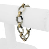 14k Yellow and White Gold 13.6g Fancy Oval Link Bracelet Italy 7.5"