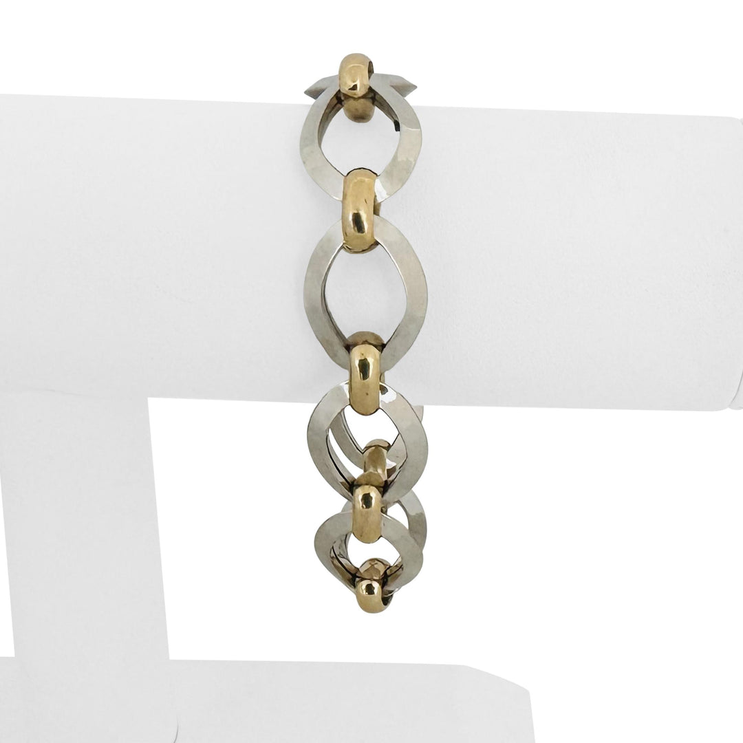14k Yellow and White Gold 13.6g Fancy Oval Link Bracelet Italy 7.5"