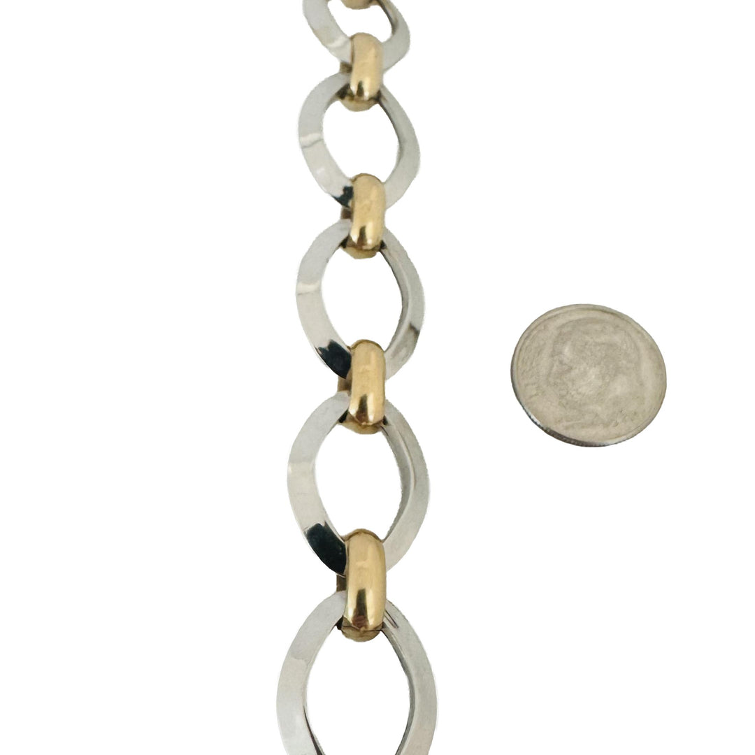 14k Yellow and White Gold 13.6g Fancy Oval Link Bracelet Italy 7.5"