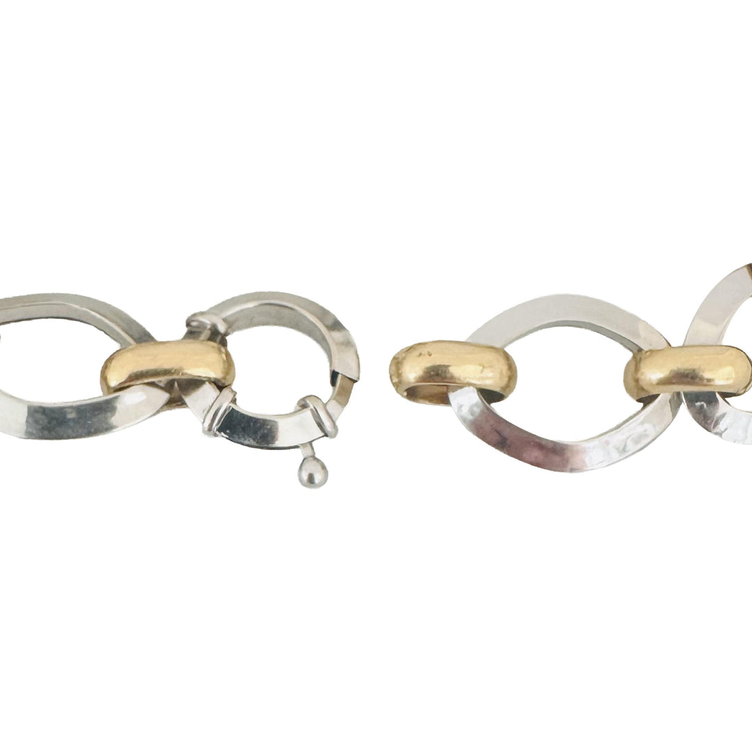 14k Yellow and White Gold 13.6g Fancy Oval Link Bracelet Italy 7.5"