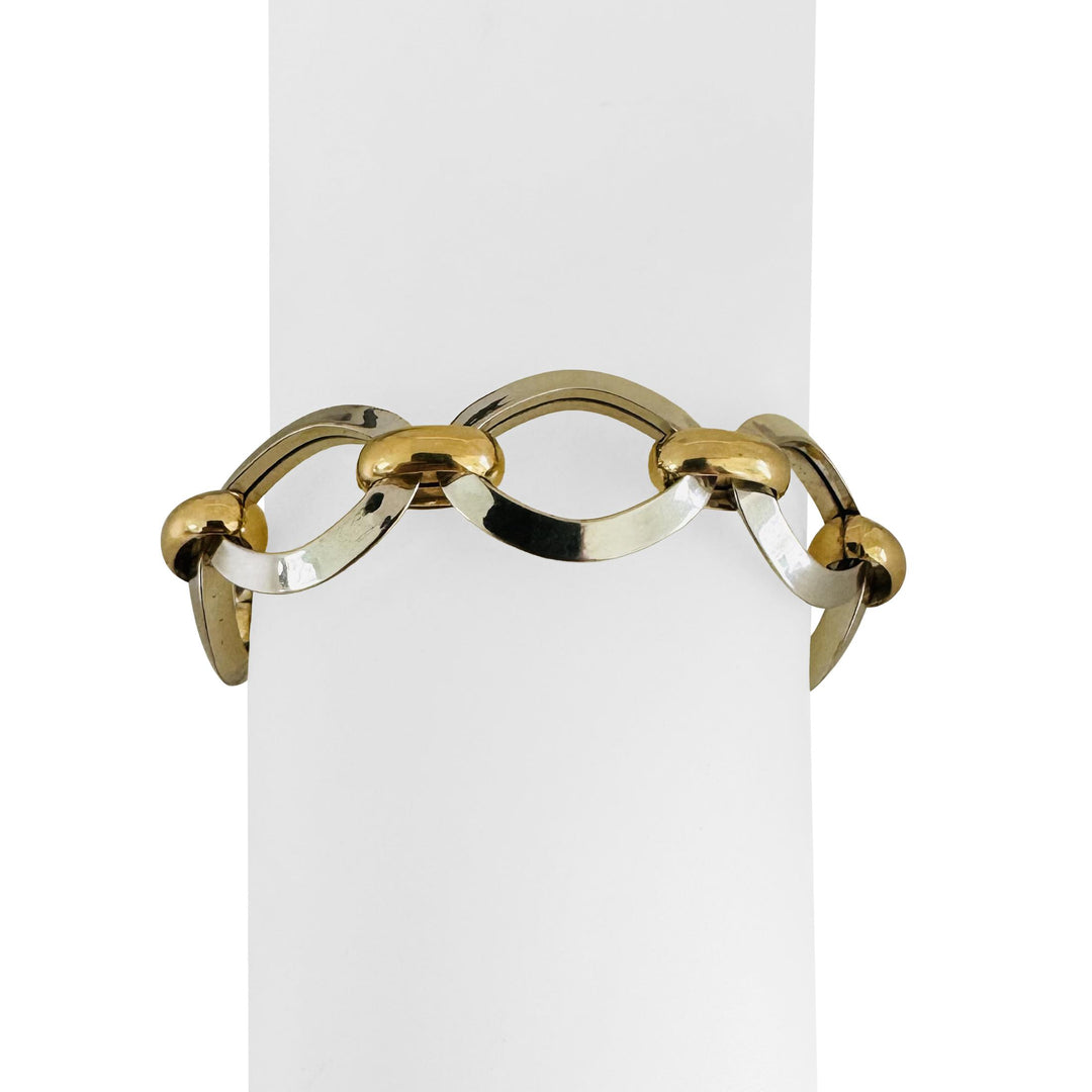 14k Yellow and White Gold 13.6g Fancy Oval Link Bracelet Italy 7.5"