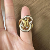 18k Yellow and White Gold 13g Diamond Interlocking Ring Italy Size 4.25