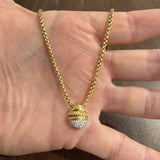 David Yurman 18k Yellow Gold Box Chain Necklace and 14k DY Diamond Pendant 16"