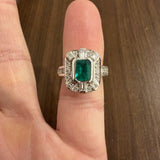 18k White Gold Emerald and 0.73cttw Diamond Vintage Ring Size 5