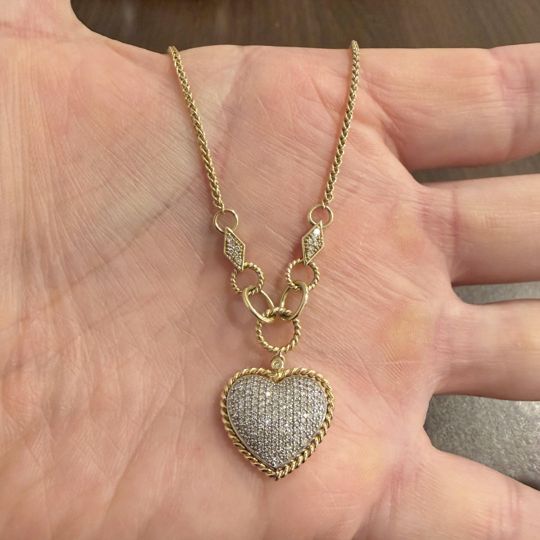 Effy 14k Yellow Gold and 0.75cttw Pave Diamond Puffy Heart Pendant Necklace 18"