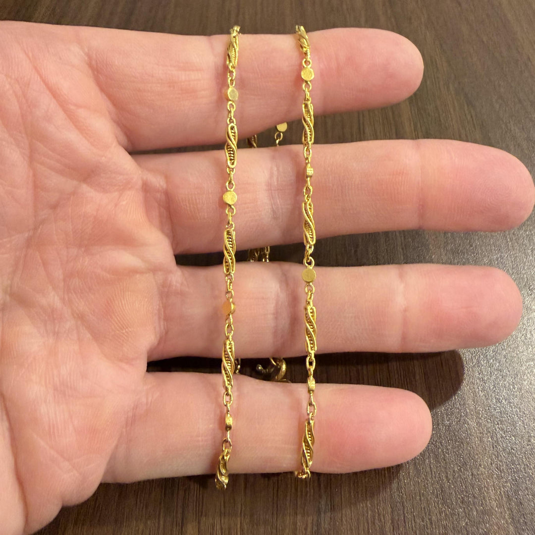 24k Pure Yellow Gold 13.8g Solid Vintage 2.8mm Fancy Link Chain Necklace 17"