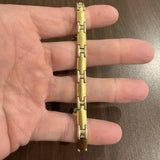 18k Two Tone Gold 17.6g Vintage 7mm Fancy Panel Link Bracelet Italy 7.25"