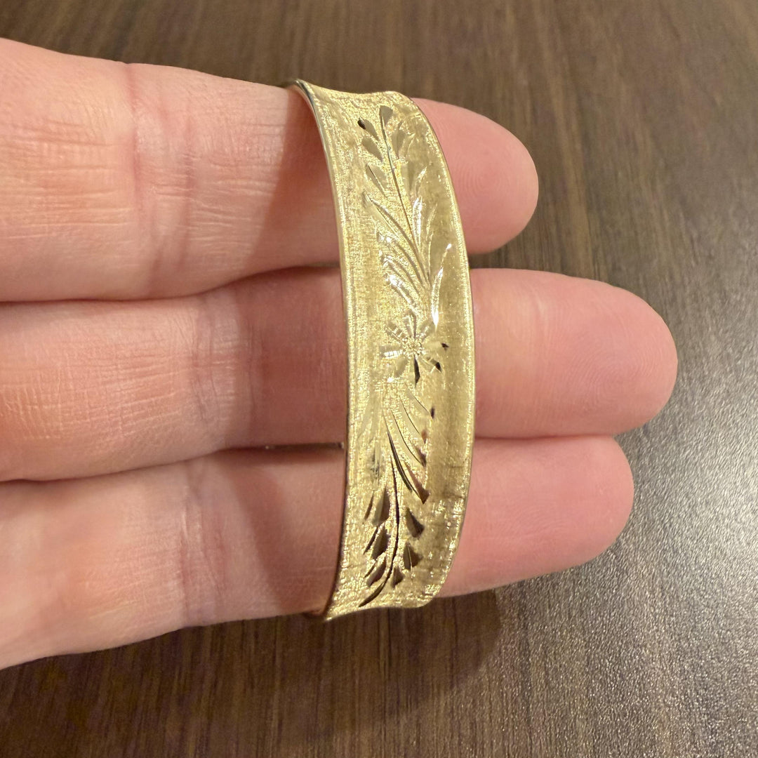14k Yellow Gold 10.4g Vintage Flex Floral Cuff Bracelet Italy 6.5"