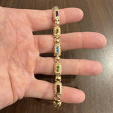 14k Yellow Gold 15.2g Vintage Solid Multi Gemstone Fancy Link Bracelet 7"