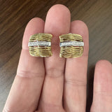18k Yellow and White Gold 17.8g Heavy Diamond Huggie Earrings