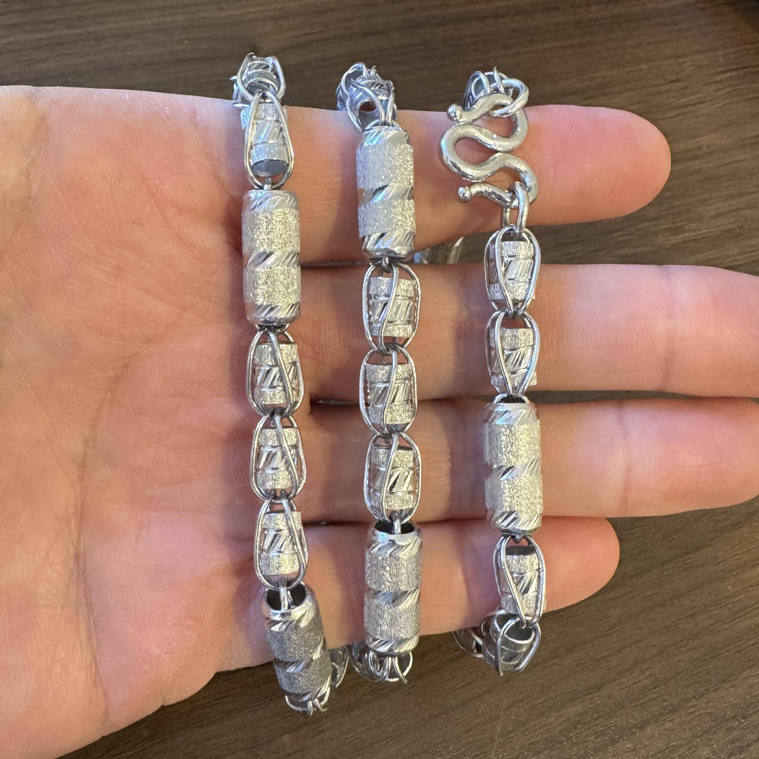 Pure Platinum 999 Very Heavy 115g Fancy Barrel Link Chain Necklace 26"