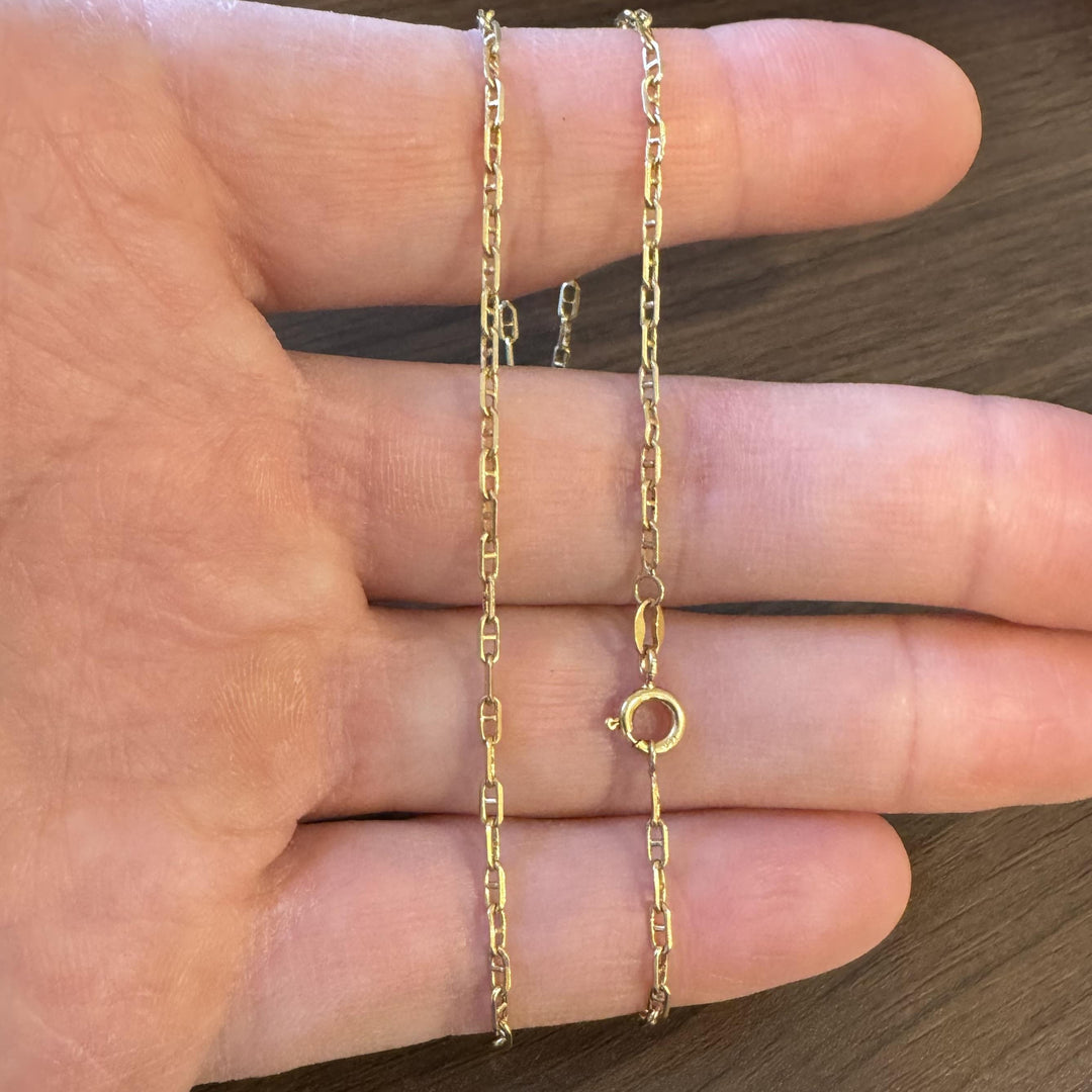 18k Yellow Gold 5g Thin Vintage 2mm Mariner Link Chain Necklace 16.5"