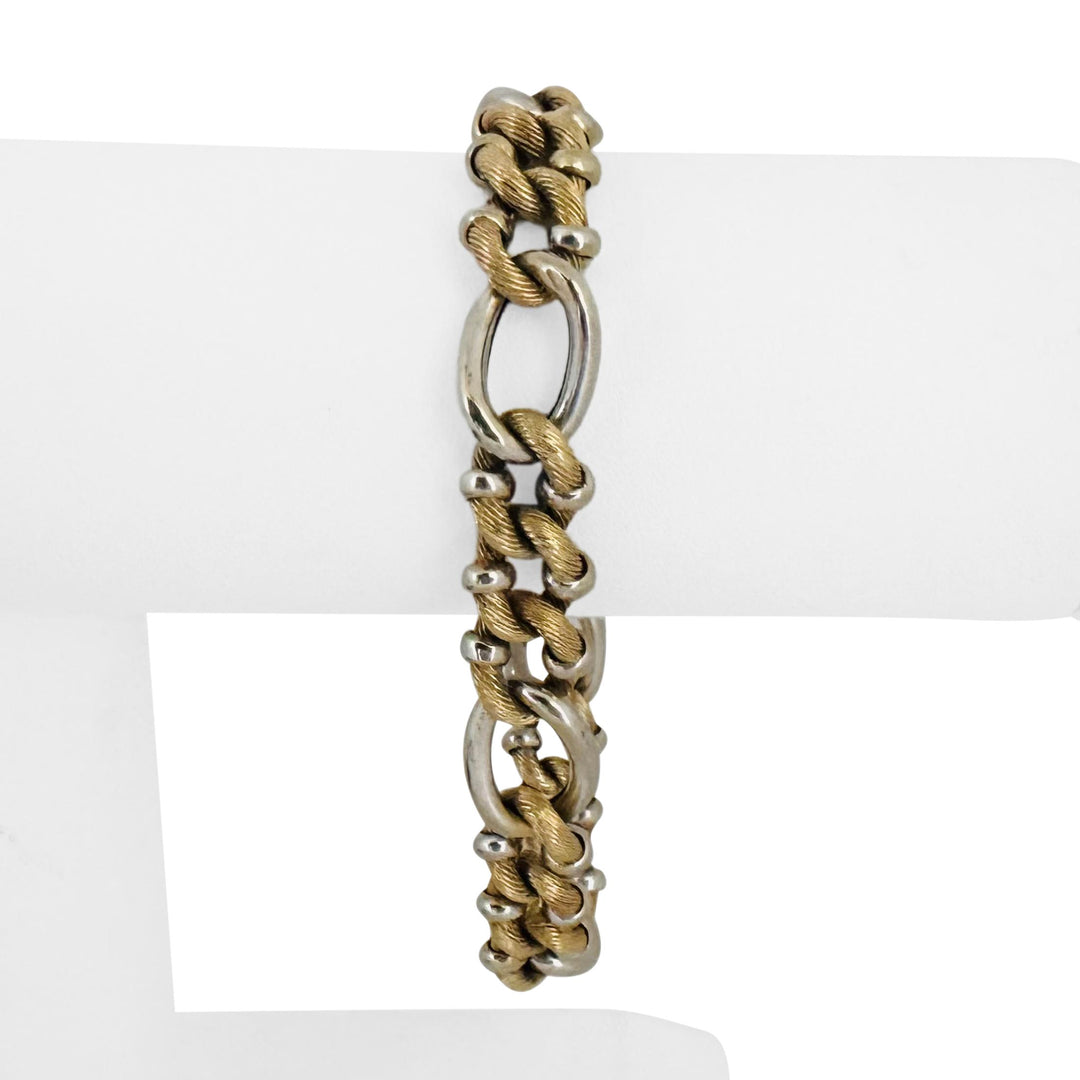 14k Yellow and White Gold 19g Two Tone 10mm Fancy Curb Link Bracelet Italy 7.75"
