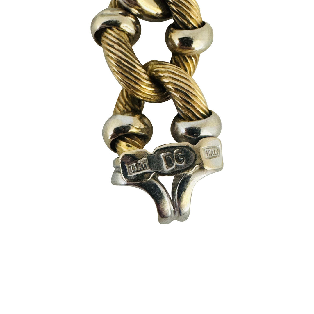 14k Yellow and White Gold 19g Two Tone 10mm Fancy Curb Link Bracelet Italy 7.75"