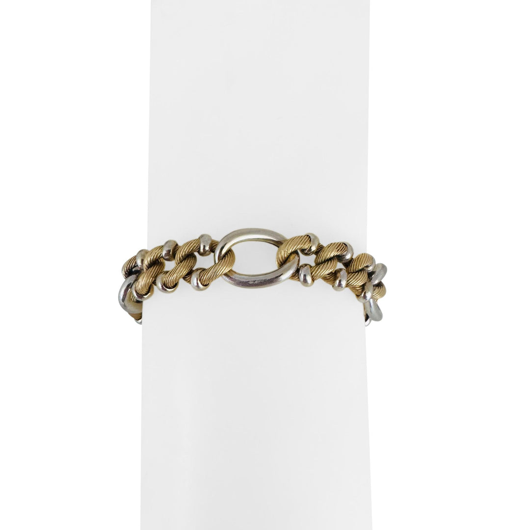 14k Yellow and White Gold 19g Two Tone 10mm Fancy Curb Link Bracelet Italy 7.75"