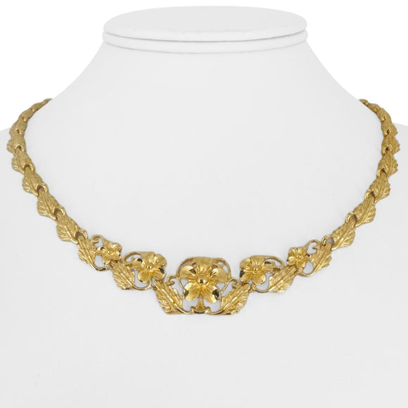 14k Yellow Gold 26.3g Solid Ladies Graduated Floral Fancy Link Necklace 17.5