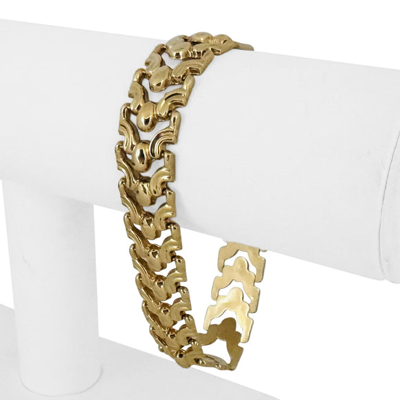 14k Yellow Gold 14.4g Vintage Milor 14mm Fancy Link Bracelet Italy 8
