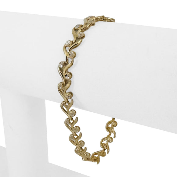 14k Yellow and White Gold 5.5g Ladies 7.5mm Floral Link Bracelet 7