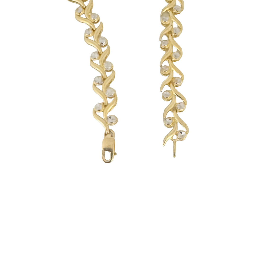 14k Yellow and White Gold 5.5g Ladies 7.5mm Floral Link Bracelet 7"