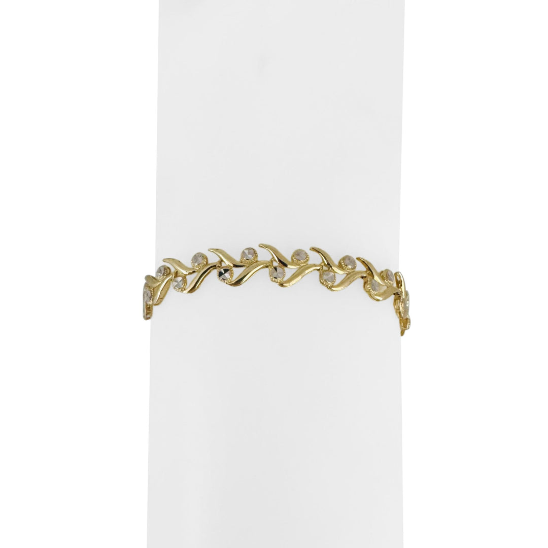 14k Yellow and White Gold 5.5g Ladies 7.5mm Floral Link Bracelet 7"