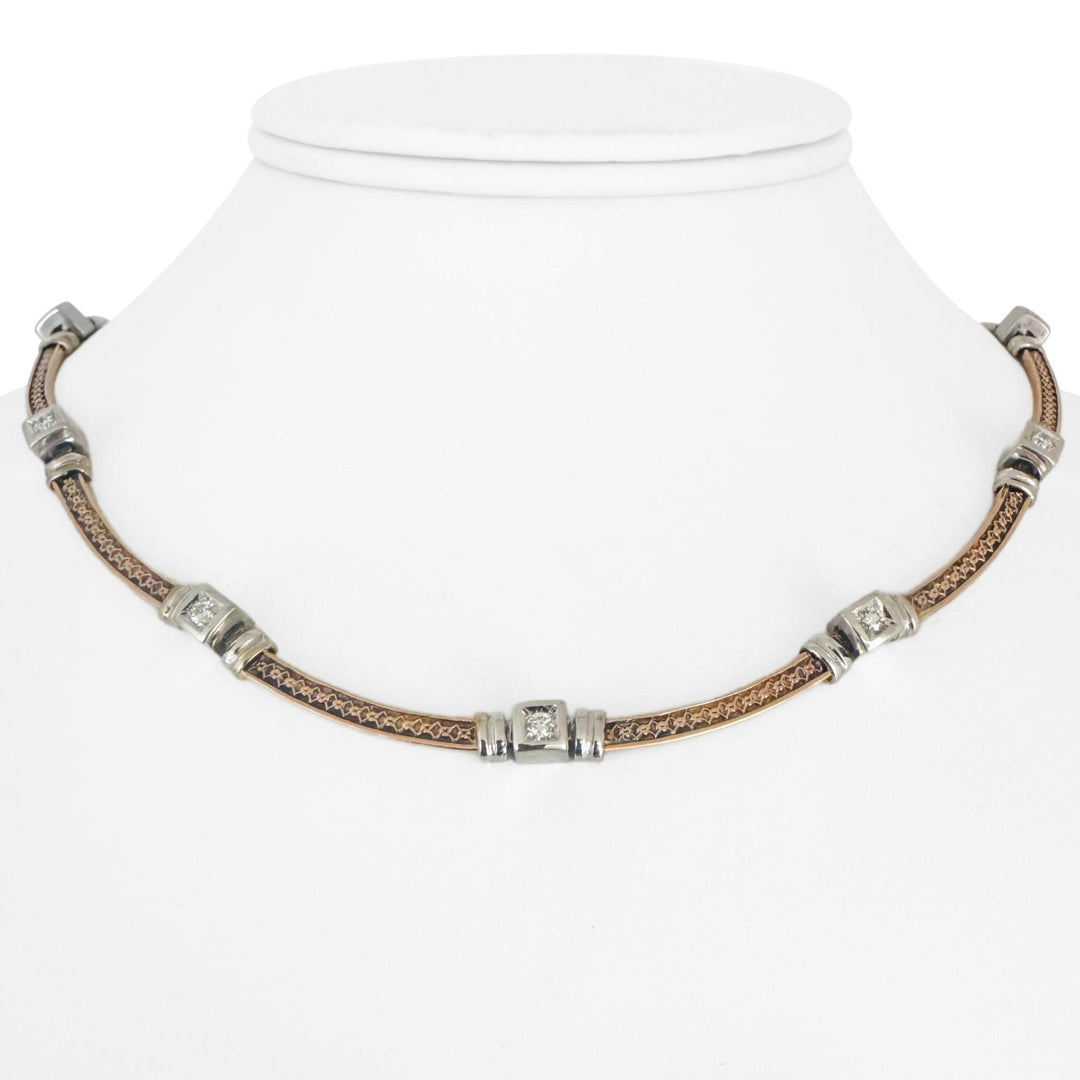 14k Rose and White Gold 26g Vintage Diamond Station Panel Link Necklace 16"