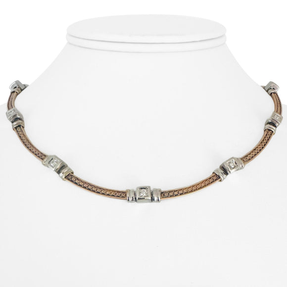 14k Rose and White Gold 26g Vintage Diamond Station Panel Link Necklace 16