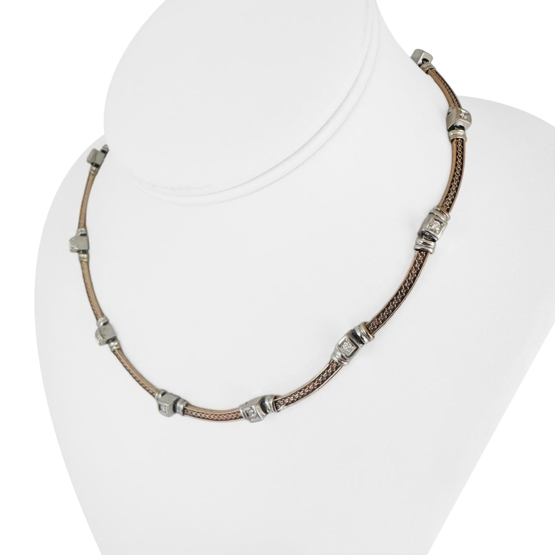 14k Rose and White Gold 26g Vintage Diamond Station Panel Link Necklace 16"