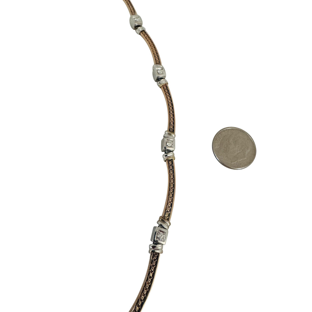 14k Rose and White Gold 26g Vintage Diamond Station Panel Link Necklace 16"