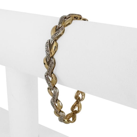 14k Yellow and White Gold and 1cttw Diamond 13g Ladies Heart Link Bracelet 7