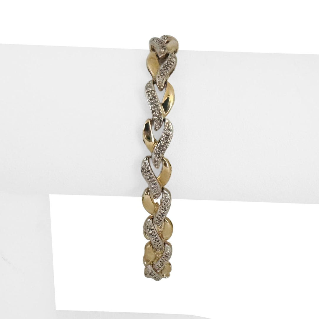 14k Yellow and White Gold and 1cttw Diamond 13g Ladies Heart Link Bracelet 7"