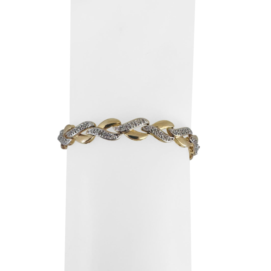 14k Yellow and White Gold and 1cttw Diamond 13g Ladies Heart Link Bracelet 7"