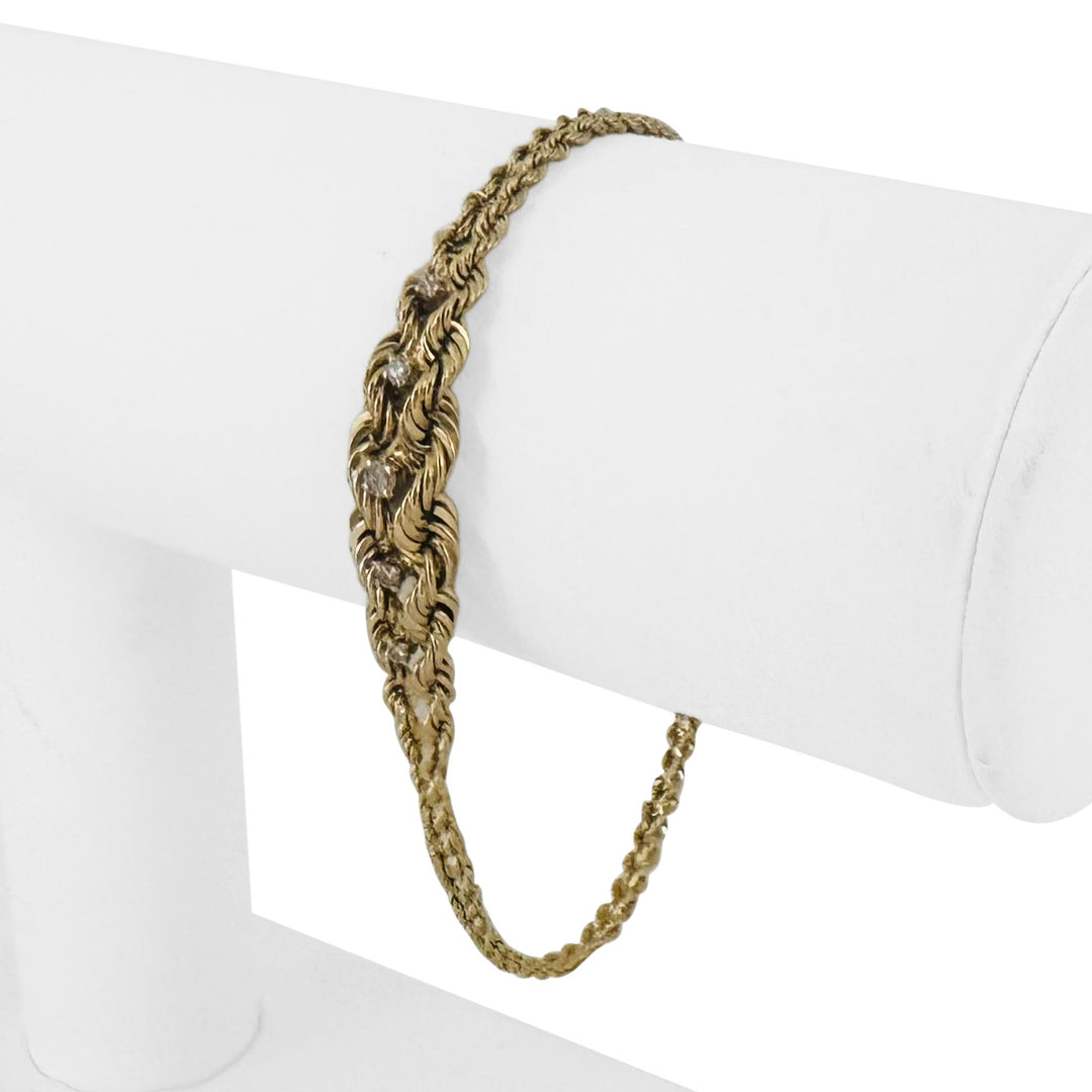 14k Yellow Gold and Diamond 7g Two Strand Graduated Rope Bracelet 7"