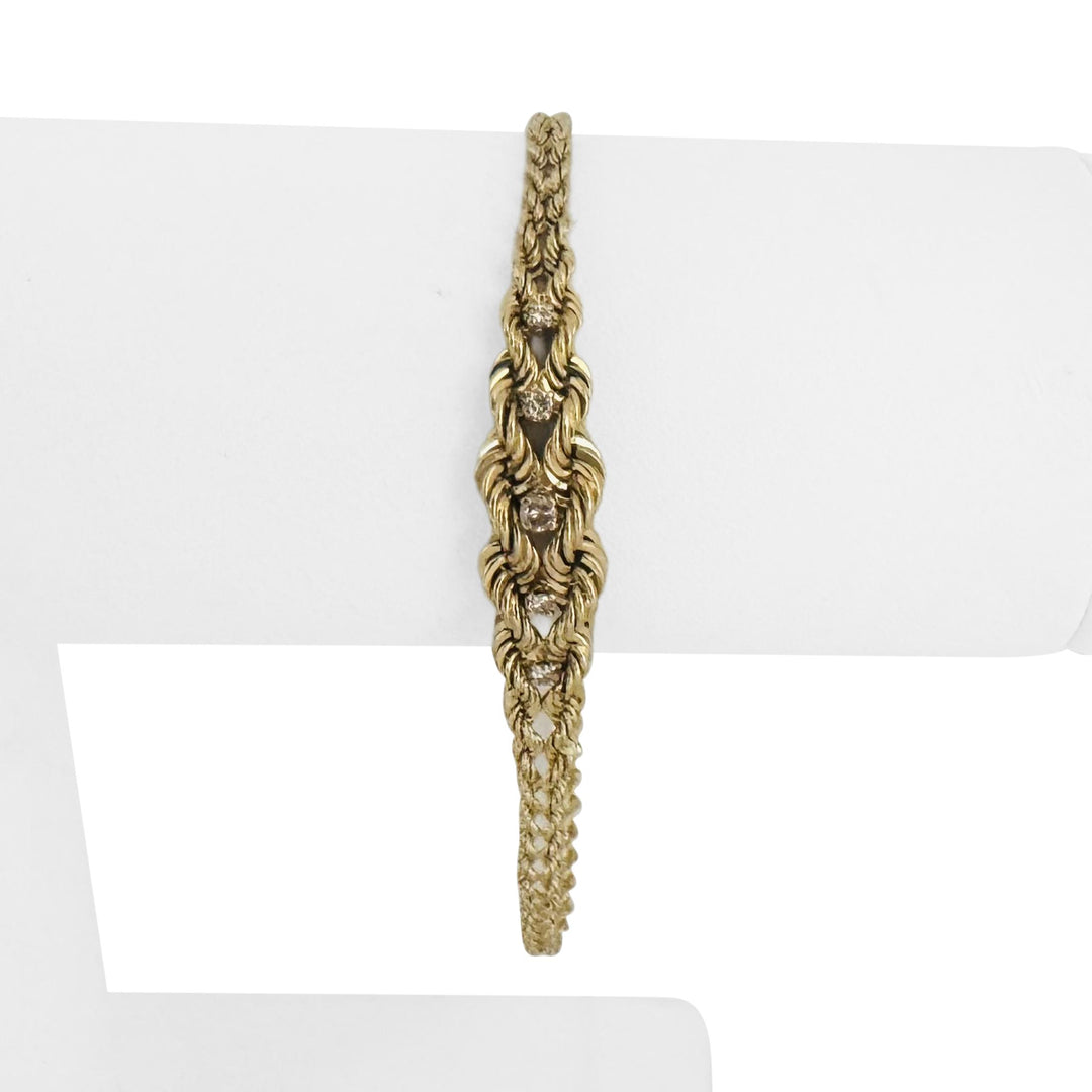 14k Yellow Gold and Diamond 7g Two Strand Graduated Rope Bracelet 7"