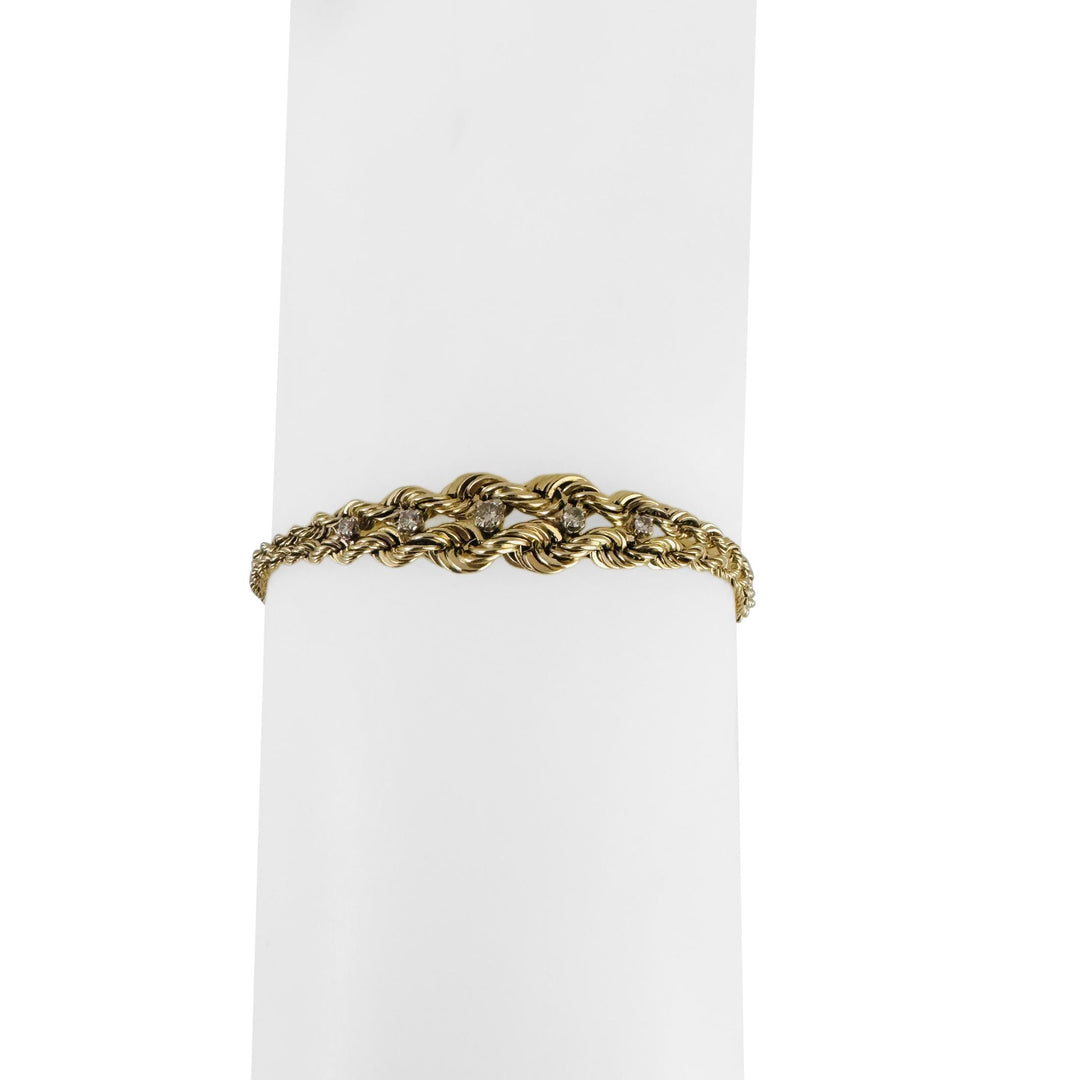 14k Yellow Gold and Diamond 7g Two Strand Graduated Rope Bracelet 7"