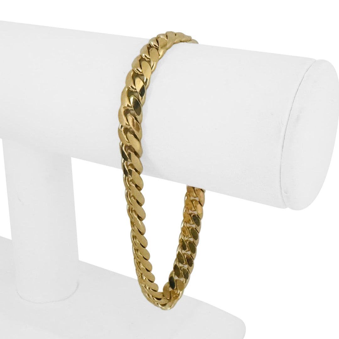 18k Yellow Gold 38g Solid Heavy 7mm Men's Cuban Link Bracelet Italy 8.5"